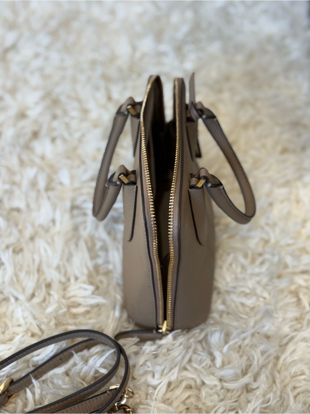 Tory Burch Taupe Pebbled Leather Dome Satchel Crossbody - Picture 5 of 9